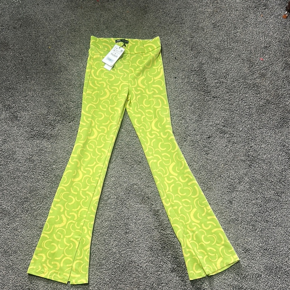 Zara Lime Green Patterned Pants